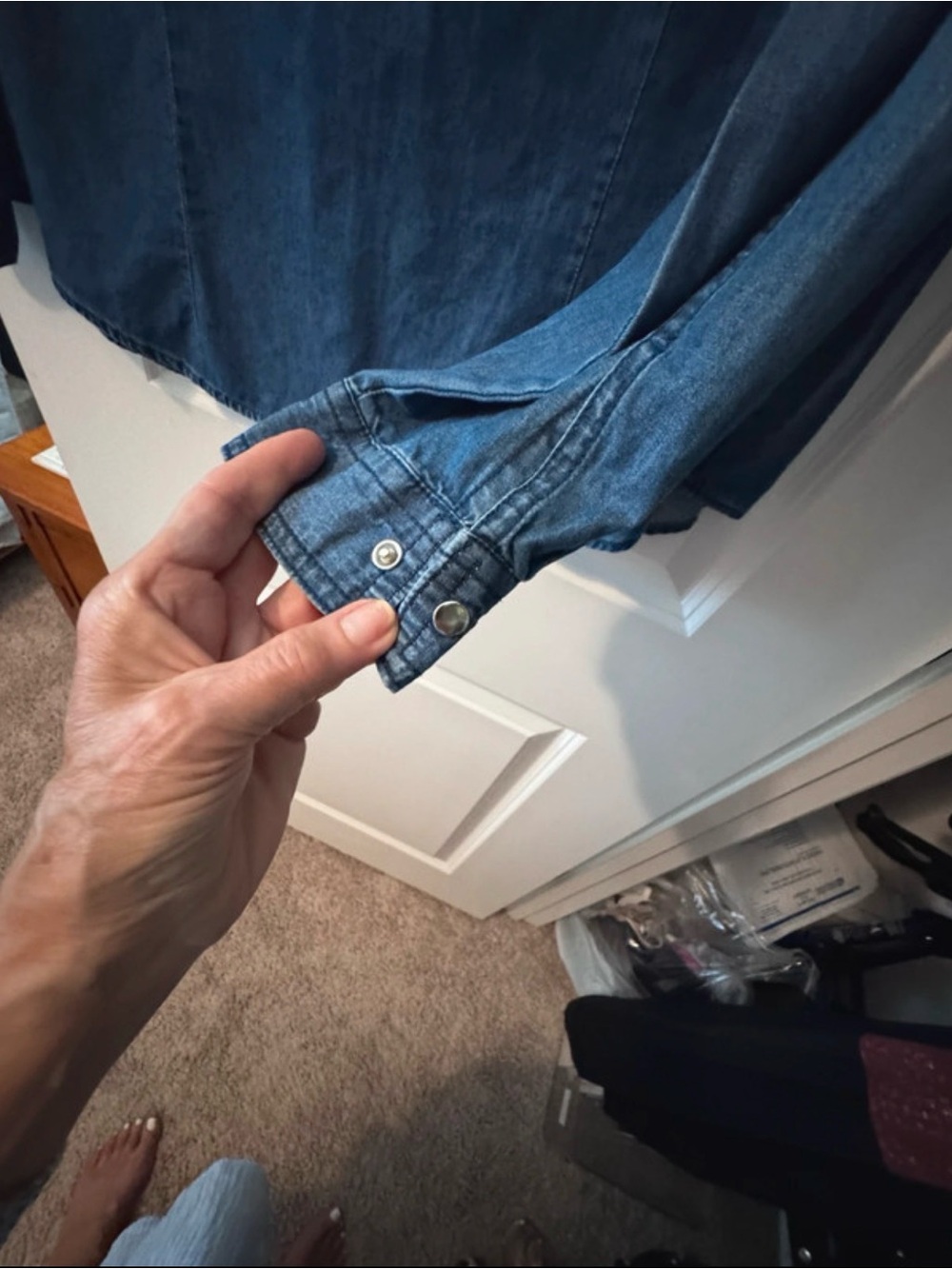 Earl Jeans Blue Denim Button-Down Shirt with Studded Pockets - Picture 3 of 5